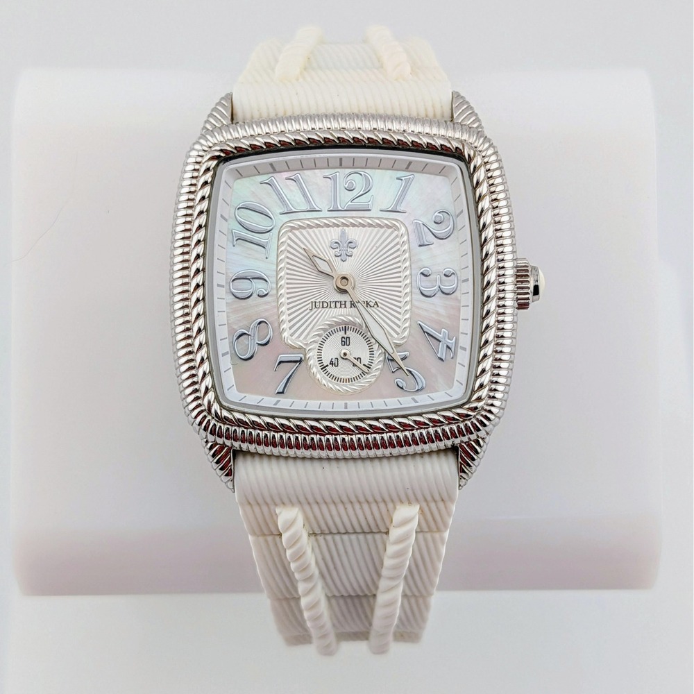 Judith Ripka Mother of Pearl Dial Small Seconds White Silicone Strap Watch 33mm